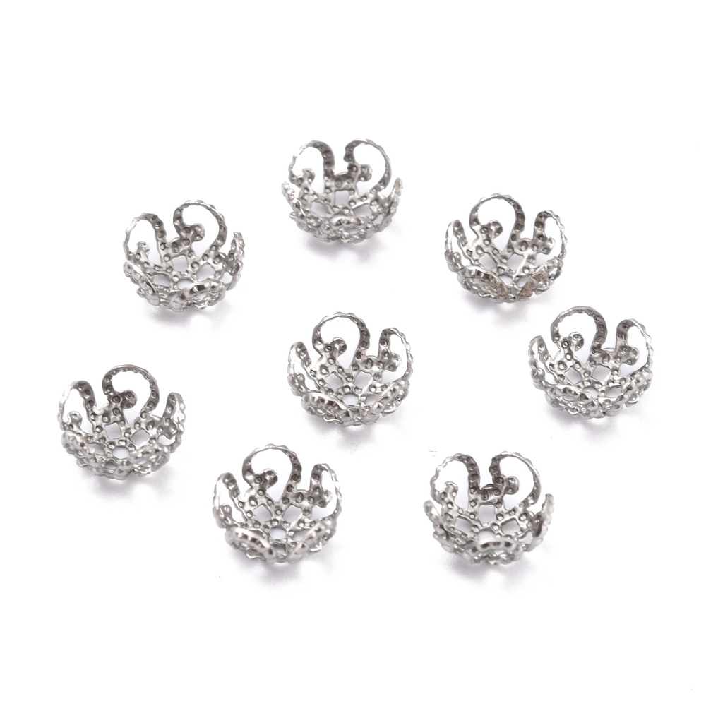 5-Petal 304 Stainless Steel Bead Caps Stainless Steel Color 8x4mm Hole: 1mm